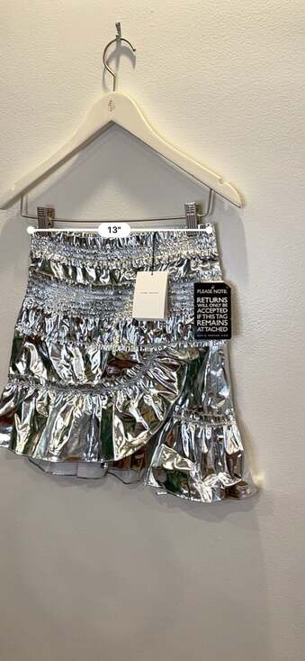 NWT Isabel Marant Silver Metallic mini skirt ruffle cotton size 34 FR 20753332 - Picture 11 of 16